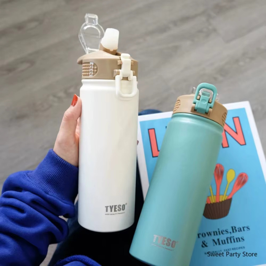 Tyeso Edelstahl-Vakuumflasche mit Strohhalm, isolierter Thermobecher in Grau, 600 ml oder 750 ml - Bild 5