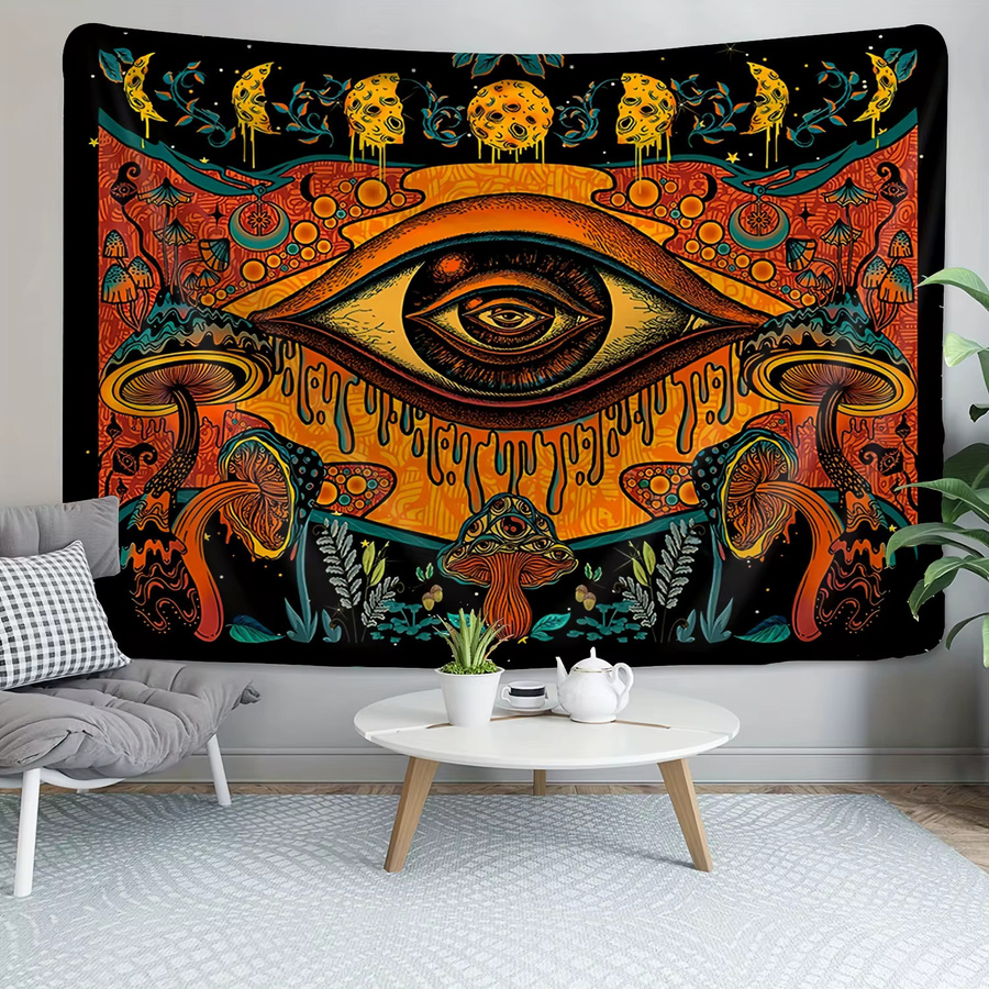 VIKAMA Mystic Eye Fantasy Pilz Wandteppich, Boho Wanddeko mit floralem und abstraktem Design, Mehrfarbig, B/H: 60 x 40 cm - Bild 2