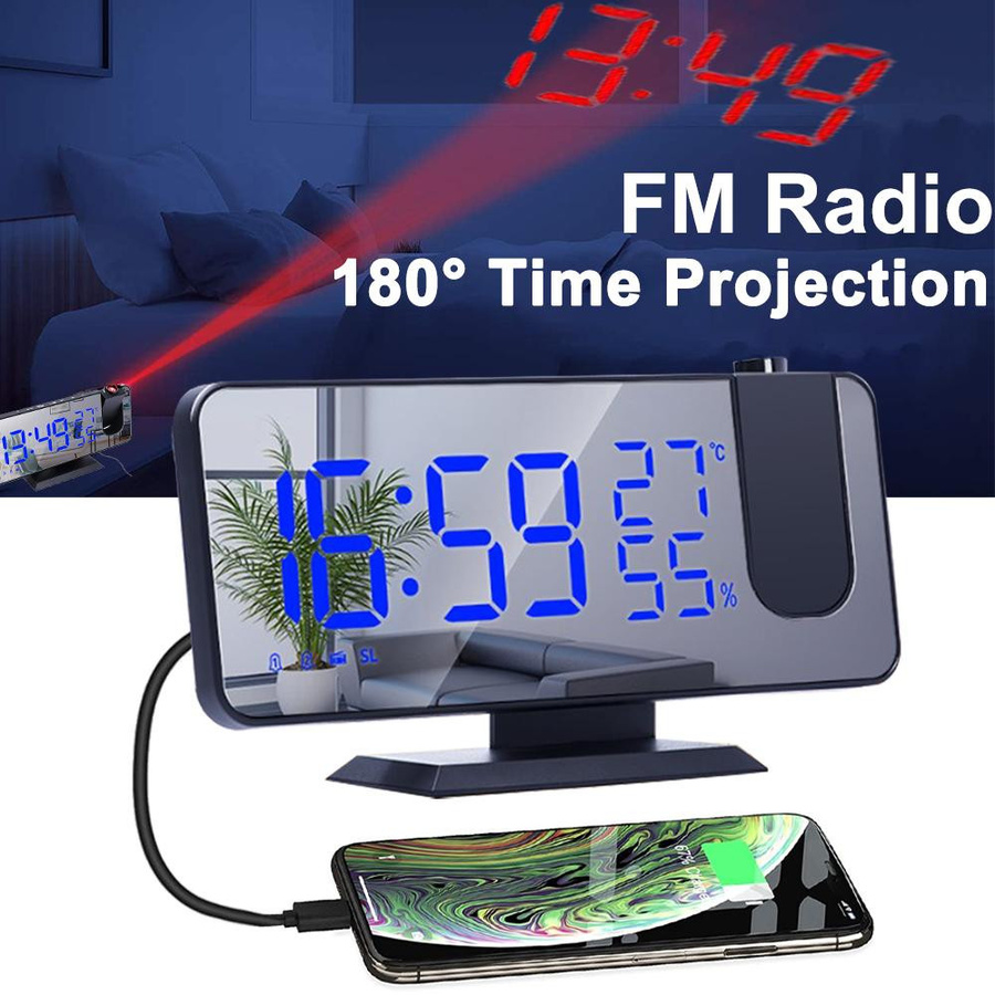ZCXU LED Digital Projektionswecker mit FM-Radio in Schwarz und Blau - Bild 6