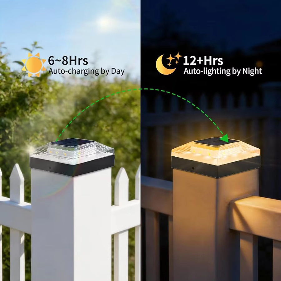 Solar-Pfostenkappenleuchten für den Außenbereich in Schwarz mit 3 Farbmodi, IP65 wasserdicht, für Holz- und Vinylpfosten, Set mit 1 oder 4 Stück - Bild 5
