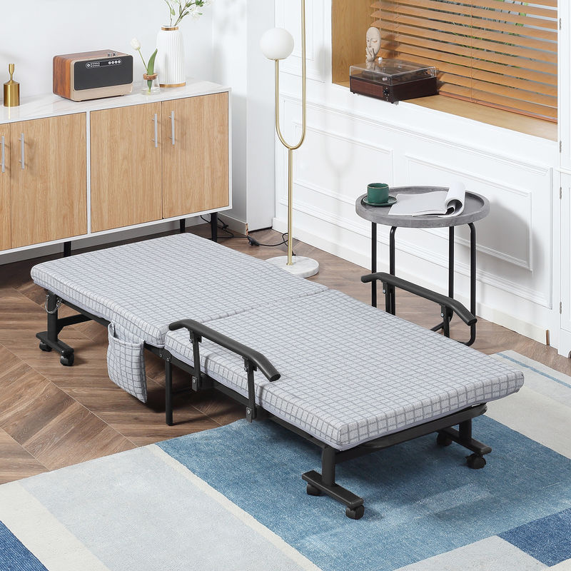 HOMCOM Klappbares Gästebett mit neigbarer Rücklehne und Armlehnen aus Stahlrahmen, Hellgrau und Schwarz, B/T/H: 190 x 76 x 33 cm - Bild 2