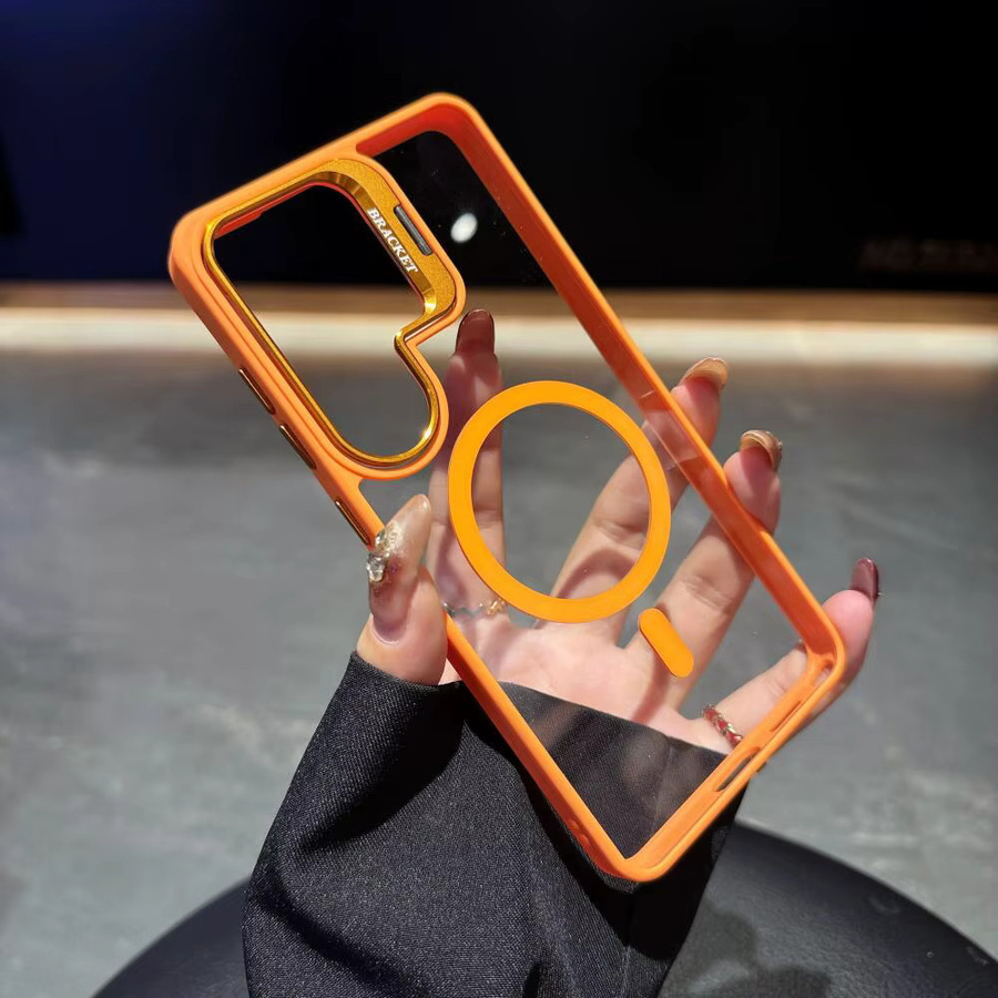 Transparente magnetische Schutzhülle für Samsung Galaxy S26 Ultra und Galaxy S26 mit verstecktem Halter und stoßfestem Design in Schwarz und Transparent - Bild 1
