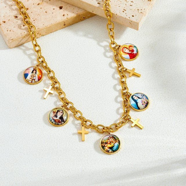xiyanike Halskette mit Kreuz-Anhänger, Edelstahl, Gold, Damen - Bild 1