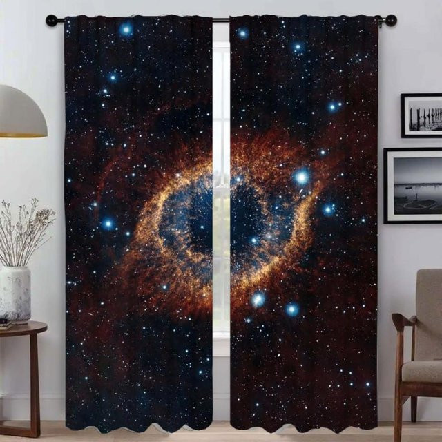Kosmischer Nebel Küchenvorhänge mit Grafik-Design, 2er-Set Verdunkelungsvorhänge für Wohnzimmer und Zimmer, Mehrfarbig, Breite: 50 cm, Höhe: 70 cm - Bild 1