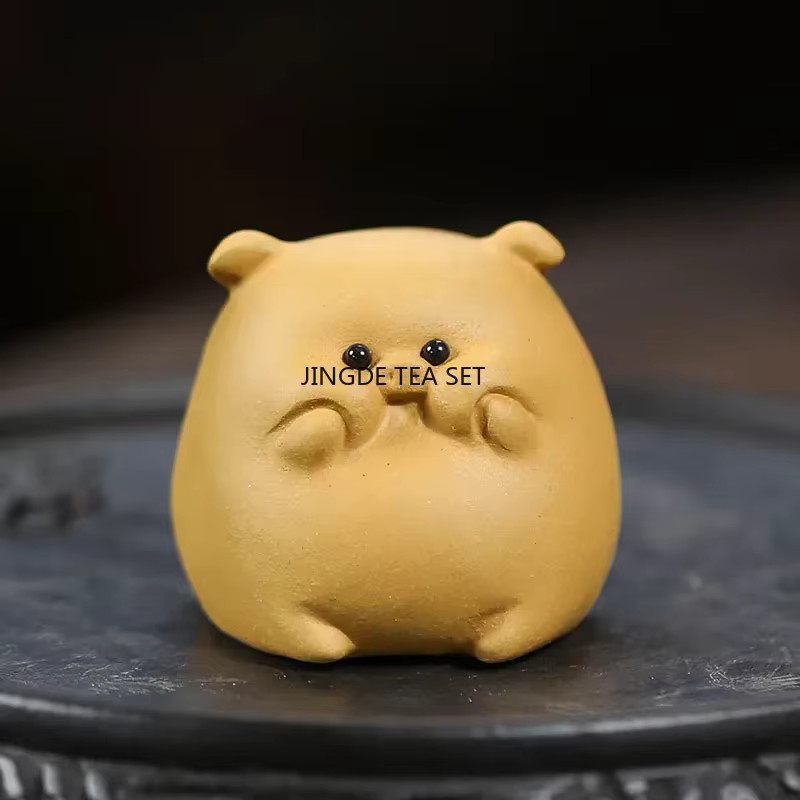 JINGDE Tee-Set Zubehör Handgemachte Keramik-Skulptur Schwein aus Yixing Lila Ton - Bild 4