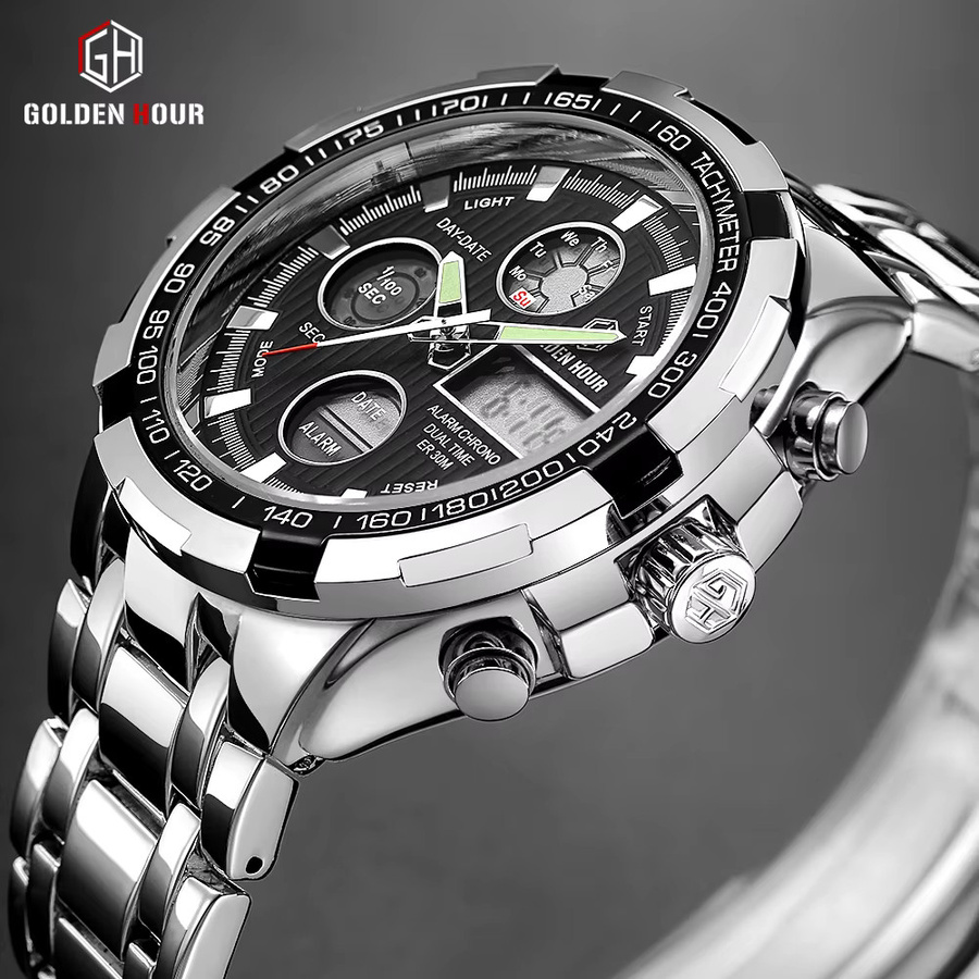 GOLDENHOUR Smartwatch, Herren, Edelstahl, Silber, Schwarz, Analog-Digital - Bild 2
