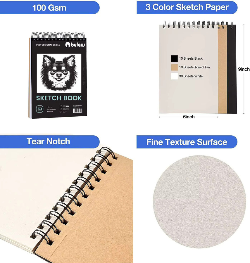 Bview Art Pro Art Kit 49-teiliges Skizzenzubehör-Set in Multicolour mit Graphitstiften, Kohle und Skizzenblock für Künstler und Erwachsene - Bild 4