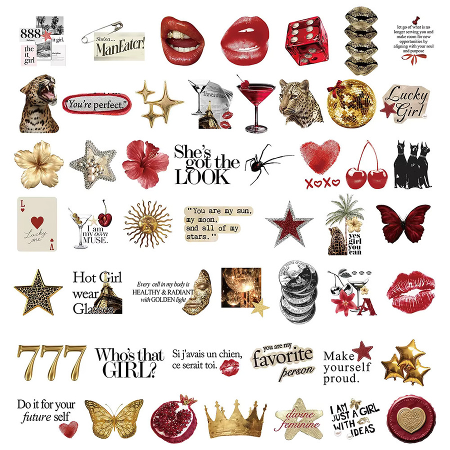 Rspctou Vintage Gold & Rot Ästhetische Aufkleber, Sticker Pack, 10 Stück - Bild 3