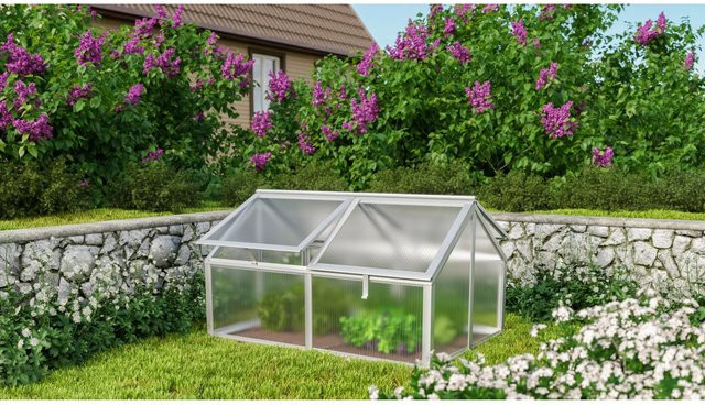 Vitavia Hochbeet Gamma aus Aluminium mit Hohlkammerplatten, Farbe Silber, B: 89 cm, T: 124 cm, H: 71 cm - Bild 1