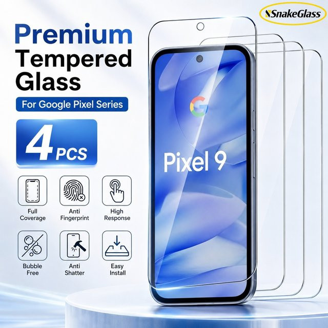 4 Stück HD Panzerglas Displayschutzfolien für Google Pixel 10 Pro XL, 9 Pro, 8, 7A, 6, 5, 4A, 3AXL, transparent, kratzfest und mit glatter Textur - Bild 1