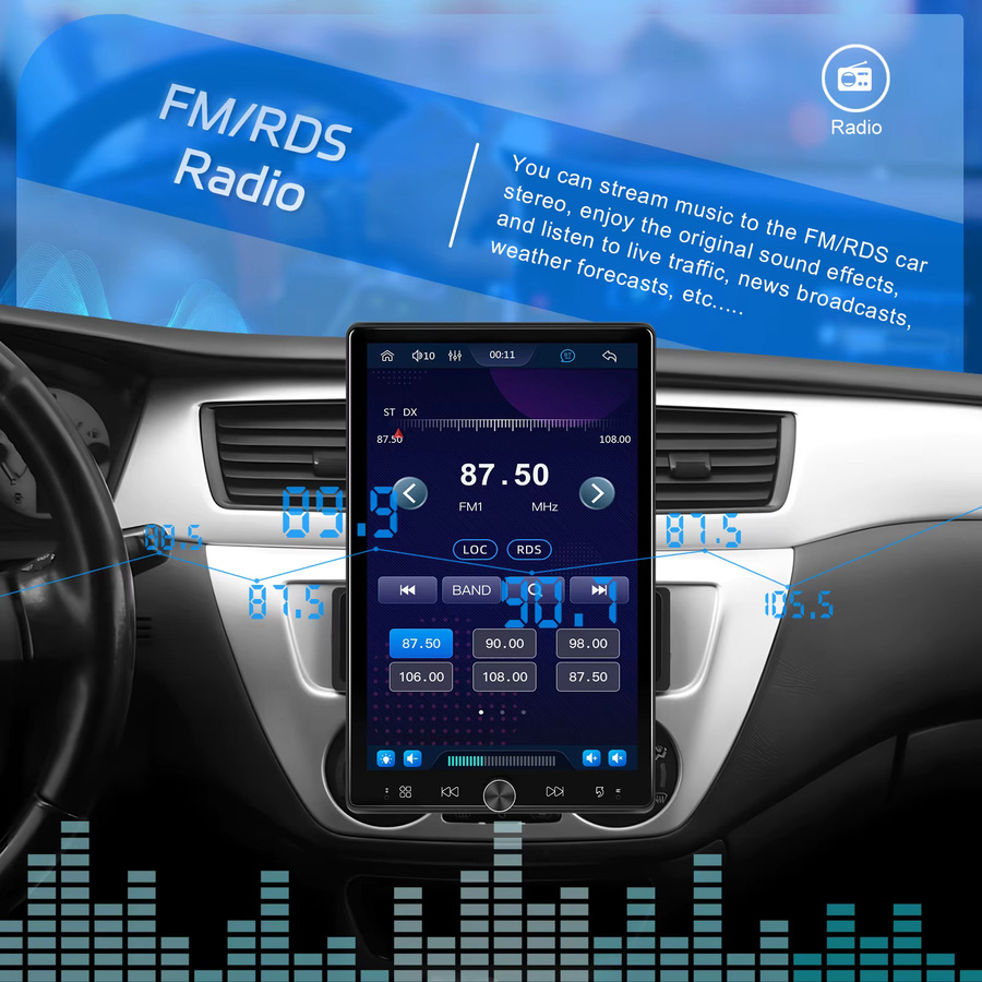 Podofo Multimedia Player mit 10,4 Zoll vertikalem Bildschirm, Wireless CarPlay und Android Auto, FM/RDS, Bluetooth, Mirror Link, MP5 Auto Stereo, Schwarz - Bild 4