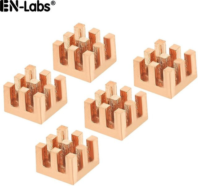 En-Labs Kupfer-Kühlkörper Set mit Thermoklebeband für Speicher und IC-Chipsatz, Farbe: Gold, 5 Stück - Bild 1