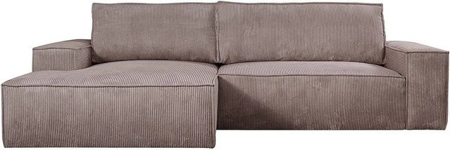 Vente-unique Schlafsofa Amelia in Dunkelpurpur mit Cord-Bezug und L-Form - Bild 1
