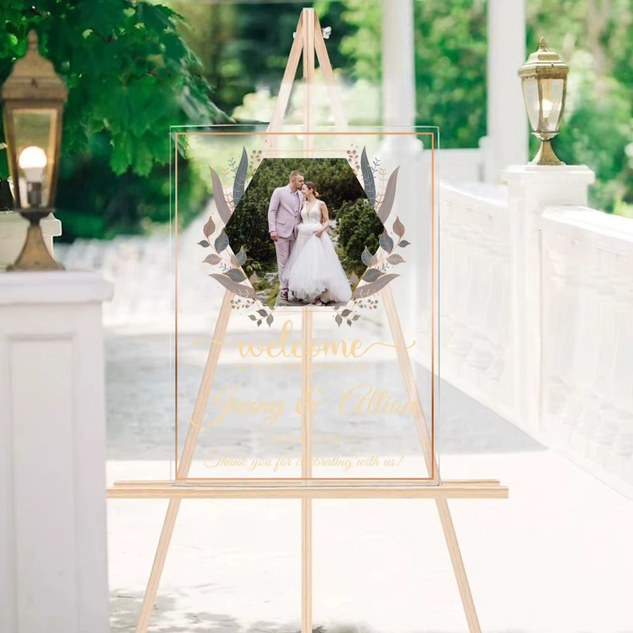 Personalisiertes Acryl-Hochzeitsschild Welcome to Wedding mit Foto, Name und Datum, transparente Tischdekoration für Hochzeit, Geburtstag oder Verlobung, rechteckig - Bild 3