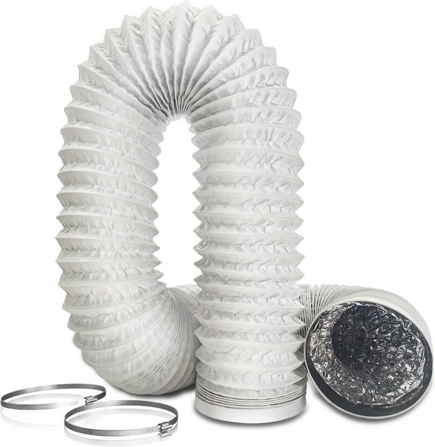 Aygrochy PVC Abluftrohr in Weiß mit 2 Edelstahl-Schlauchschellen, Durchmesser: 15 cm - Bild 1