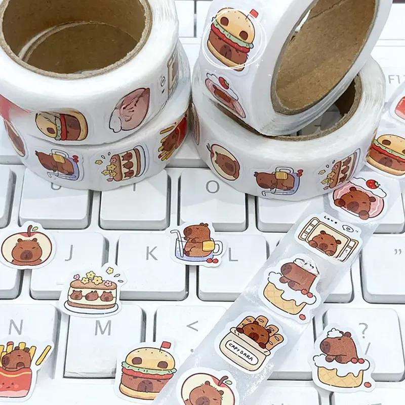 500 Stück Capybara Rollenaufkleber mit niedlichen Cartoon-Motiven in Mehrfarbig zur Dekoration von Notizbüchern, Alben und Umschlägen - Bild 4
