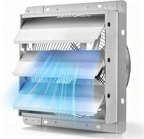 VEVOR Wandlüfter mit automatischen Lamellen, 312 mm Durchmesser, 1250 CFM, silbernes Stahlgehäuse, geräuscharmer AC-Motor zur Belüftung und Kühlung, Silber - Bild 1