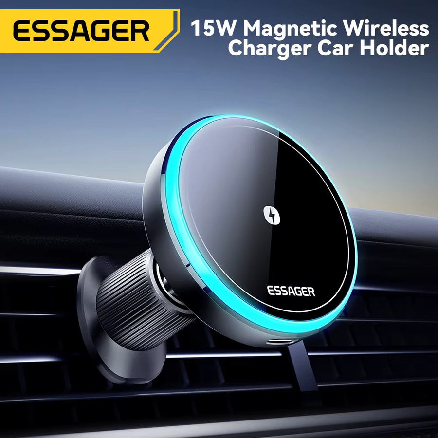Essager RGB Magnetischer Autotelefonhalter mit 15W Qi Drahtlosem Ladegerät in Schwarz und Multicolour für iPhone und Samsung Smartphones - Bild 2