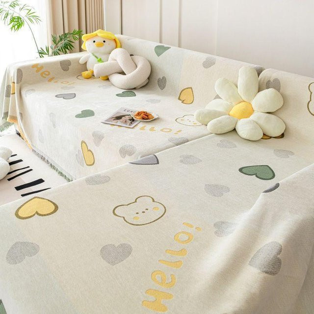 Multifunktionaler Sofabezug aus Chenille im nordischen Design, rutschfest, schmutzabweisend und katzenkratzfest, Farbe: Beige, B x T: 180 x 130 cm - Bild 1