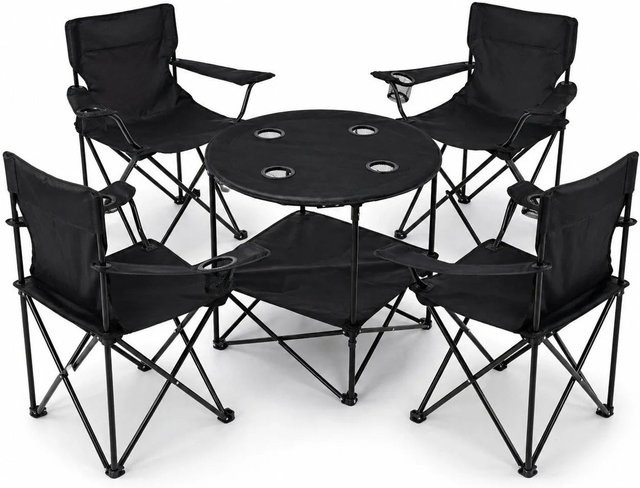 BigDean Camping Set bestehend aus 4 Campingstühlen und 1 Campingtisch in Schwarz - Bild 1
