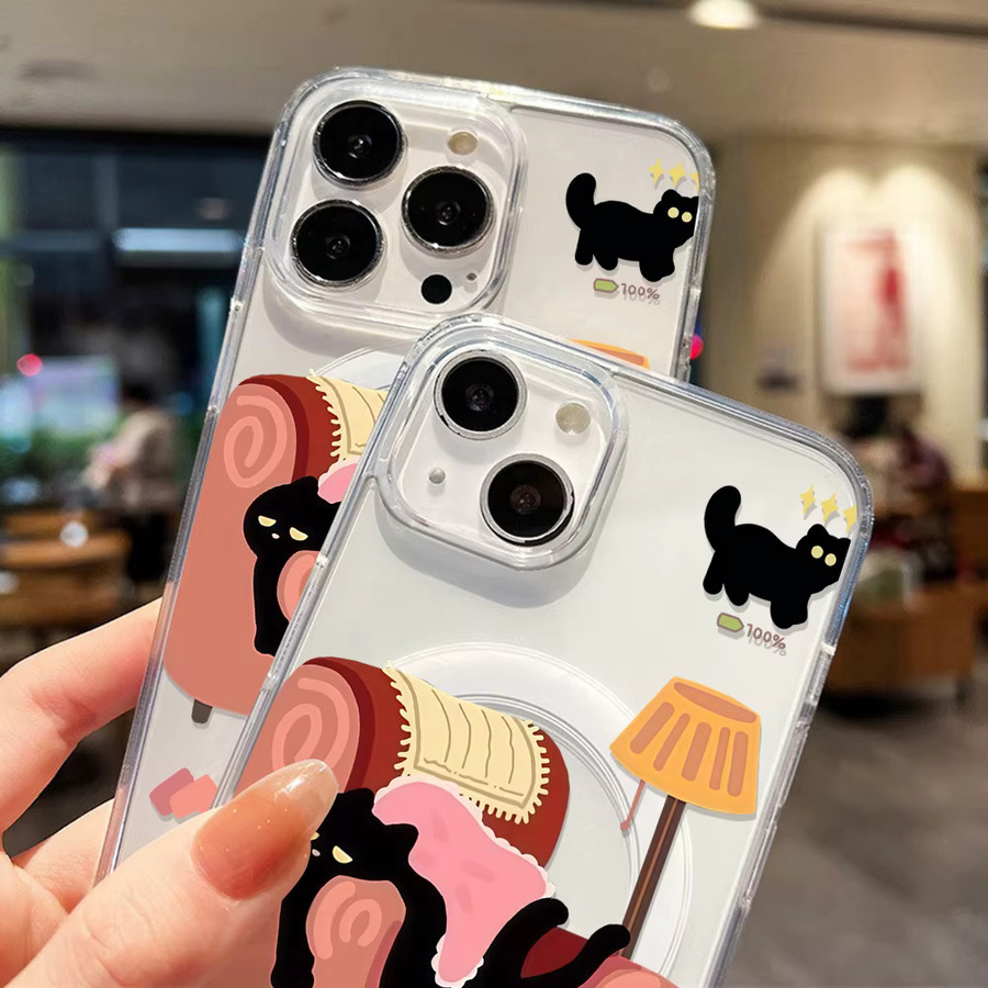 Transparente Magnetische Silikon Schutzhülle mit Katzen-Design für Apple iPhone 16 Pro Max, 15, 14, 13, 12 und 11 - Bild 5