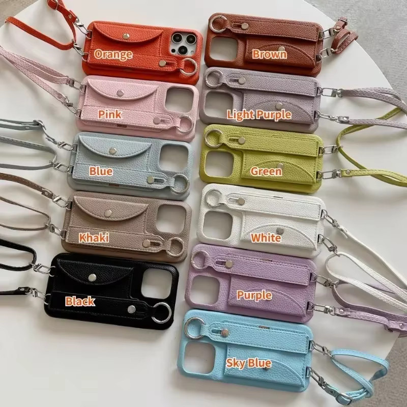 Crossbody Handyhülle mit Armband und Kartenhalter als Brieftasche für Apple iPhone in Beige - Bild 2