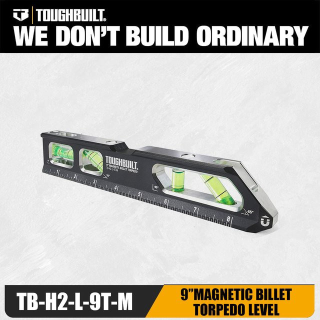 TOUGHBUILT Magnetische 9-Zoll-Torpedo-Wasserwaage aus Aluminium mit Präzisionsfläschchen - Bild 1