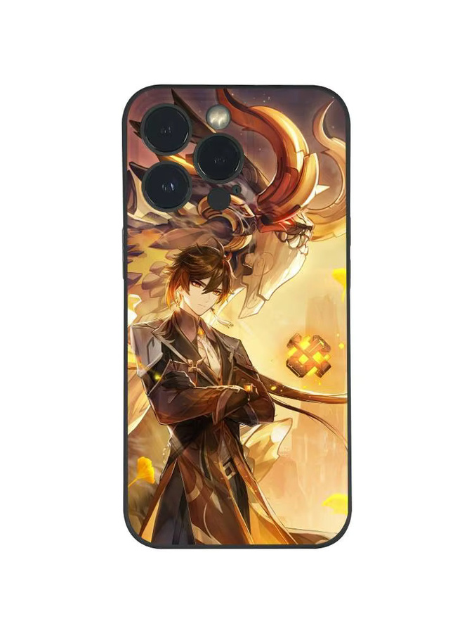 Zhongli Genshin Impact Handyhülle für iPhone 11 bis 17 Pro Max Plus Mini Schwarz Frosted Soft Shell - Bild 6