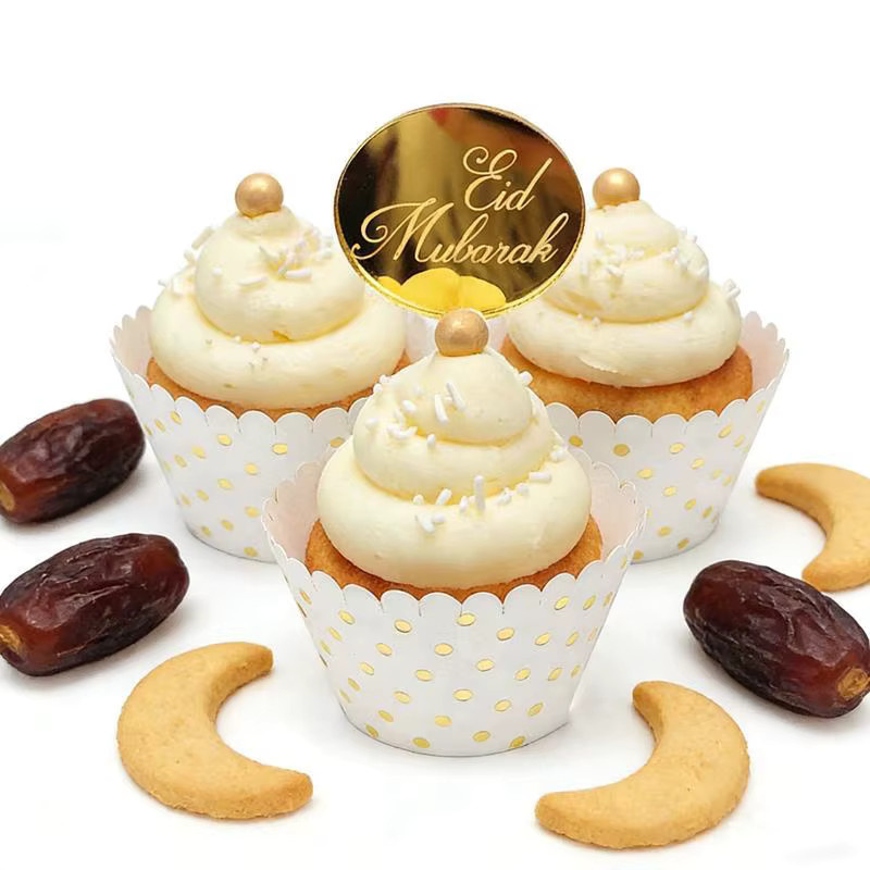 Ataozhekou 8er Set Acryl Eid Mubarak Kuchen Topper in Gold für Ramadan und Islamische Festlichkeiten - Bild 2