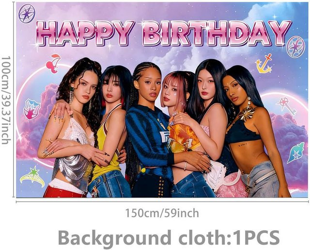MerakiMuse Katseye Girlgroup Geburtstagsdeko Set mit Banner und Wimpelketten in Mehrfarbig - Bild 1
