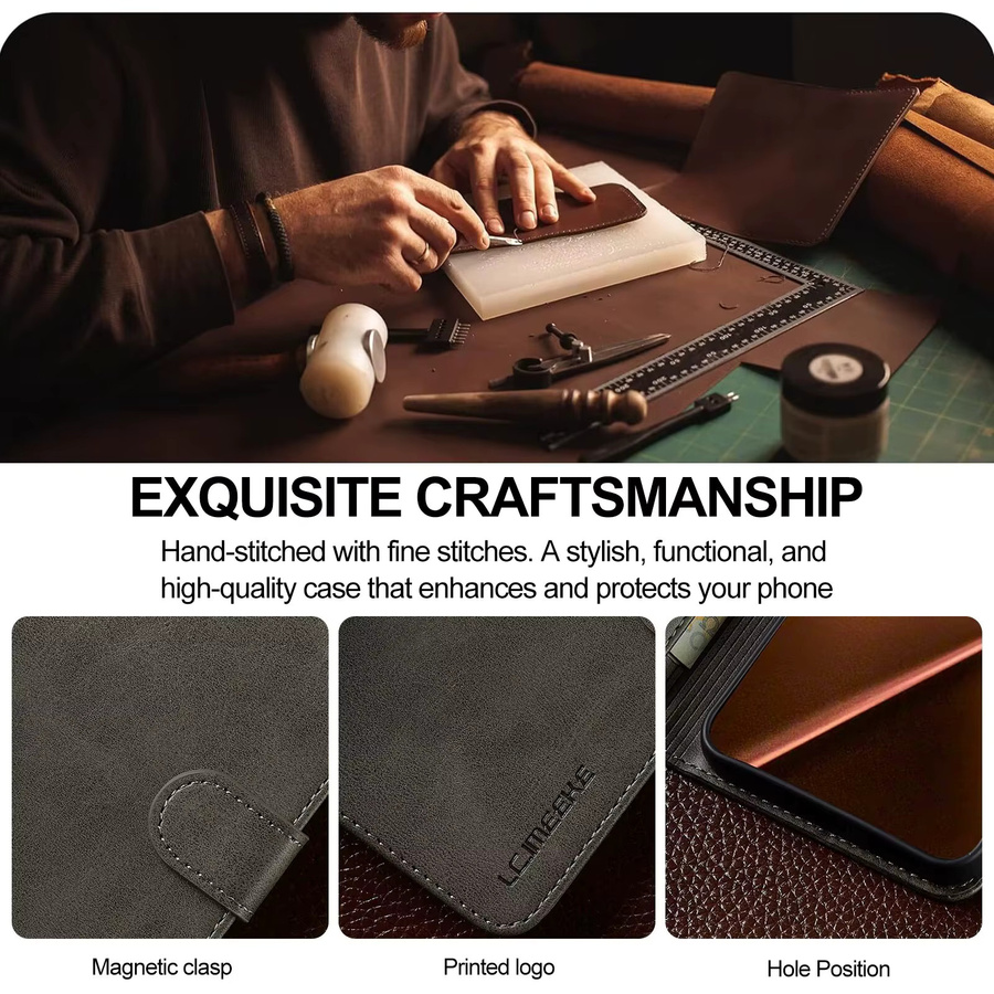 Luxuriöse Flip-Lederhülle für Xiaomi 17T 17T Pro 15T 15T Pro 14T 13T Pro als Brieftasche mit Kartenhalter in Schwarz oder Braun - Bild 3