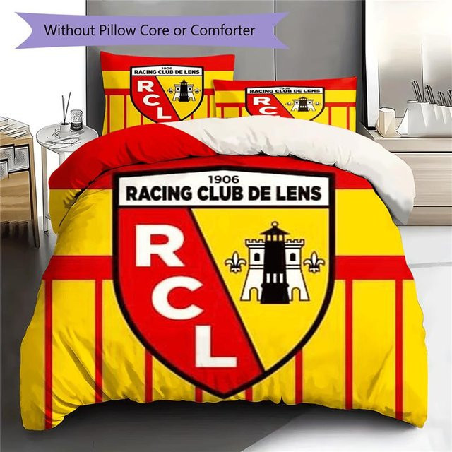 LOLO IU Bettwäsche Set Racing Club De Lens RCL Fußballclub Muster mit 1 Bettbezug und 2 Kissenbezügen, Weiß/Gelb, B/H: 140 x 200 cm - Bild 1