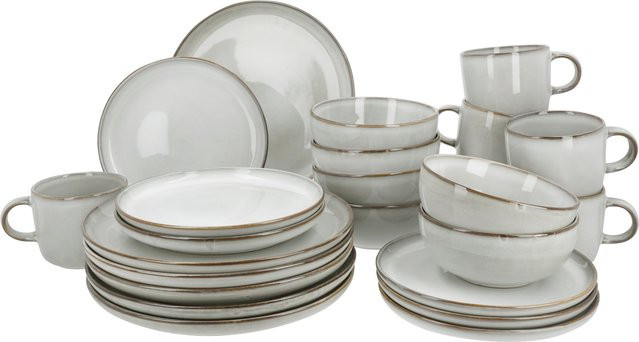 SILVERCREST Geschirrset aus Keramik und Steingut, 24-teilig, Grau, mikrowellen- und spülmaschinenfest - Bild 1