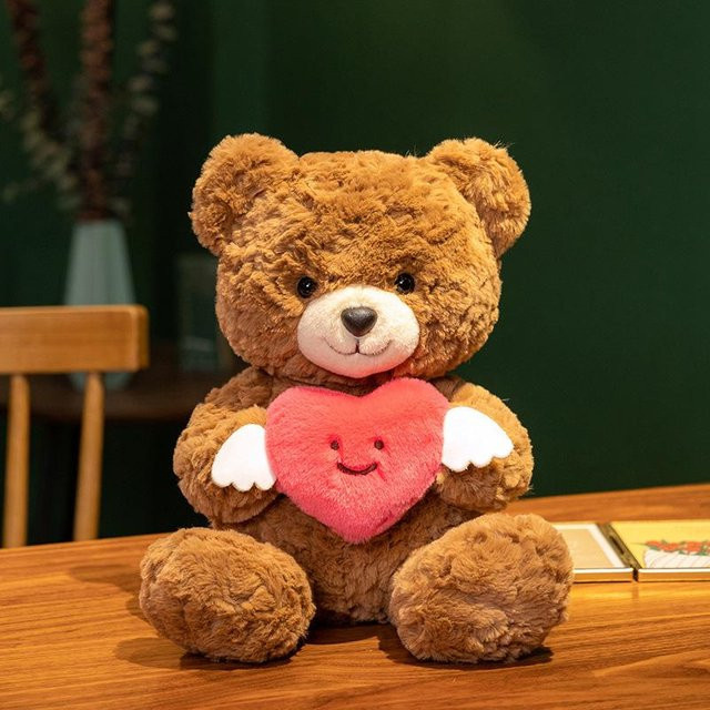 Herz Umarmung Bär, Teddybär Puppe, Plüschtier, dunkelbraun - Bild 1