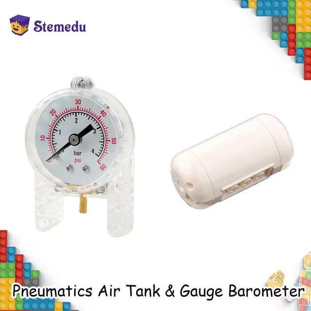 Stemedu MOC Technisches Pneumatik Lufttank Set mit Manometer und Barometer aus weißen Kunststoff-Bausteinen - Bild 1