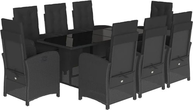vidaXL 9-teilige Garten-Essgruppe aus schwarzem PE-Rattan mit Kissen und Hartglas-Tischplatte - Bild 1