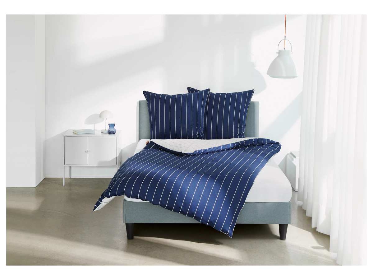 EMMA Bettwäsche Renforce aus Baumwolle in Blau/Weiß gestreift, Set bestehend aus 1x Bettdeckenbezug (200 x 220 cm) und 2x Kopfkissenbezügen (80 x 80 cm) - Bild 2