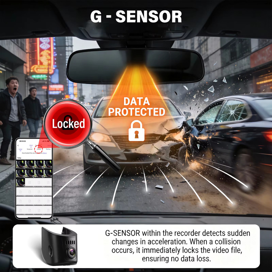 Podofo 4K Dashcam 2160P Video Auto-Blackbox für Audi mit WLAN-App in Schwarz - Bild 4