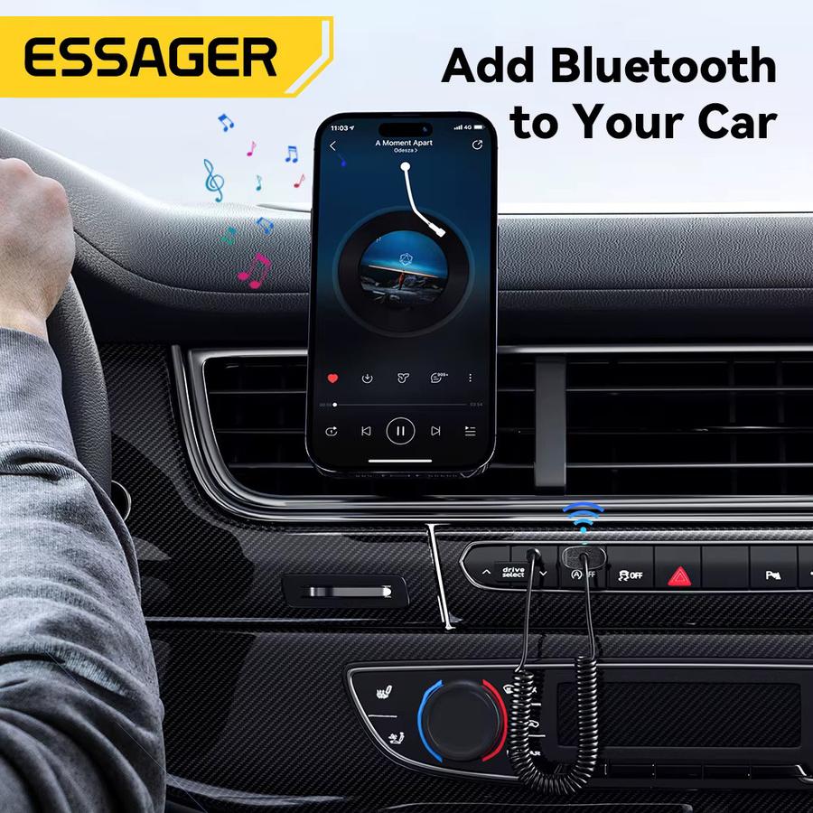 Essager Bluetooth 5.0 Aux-Adapter in Schwarz: Kabelloser Bluetooth-Empfänger für das Auto mit USB auf 3,5-mm-Klinkenstecker, Audio-Streaming und Freisprecheinrichtung mit Mikrofon - Bild 3