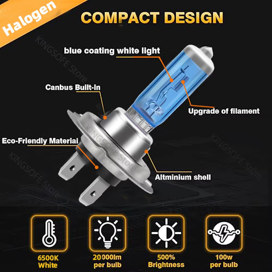 KINGSOFE Superhelle Halogen-Autoscheinwerfer für Nebelscheinwerfer 24W-100W 12V H1 H4 H7 H8 H9 H11 9005 9006 9007 9012 9145 5202 880 HB3 HB4 H13 - Bild 5