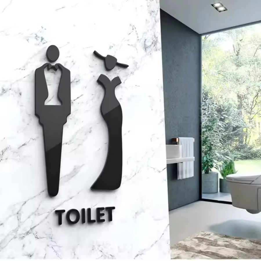 HELLOYOUNG WC-Wandschild aus Acryl in Schwarz für Badezimmer und Toiletten im modernen 3D-Design - Bild 3