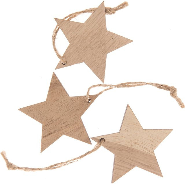Rico Design Holzhänger Stern in Natur mit Juteschnur, 3 Stück, B: 5,1 cm x H: 5,0 cm - Bild 1