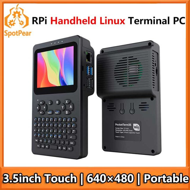 Raspberry Pi Handheld Linux Terminal mit 3,5-Zoll Touchscreen in Schwarz - Bild 1