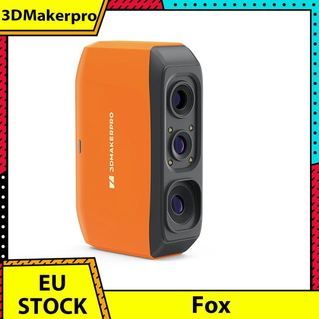 3DMakerpro Fox 3D-Scanner mit AI Visual Tracking in Orange, Genauigkeit 0,07 mm, Auflösung 0,10 mm, NIR-Lichtquelle, markerfreies Scannen, 10 fps, kompatibel mit Windows, macOS, Android und iOS - Bild 1