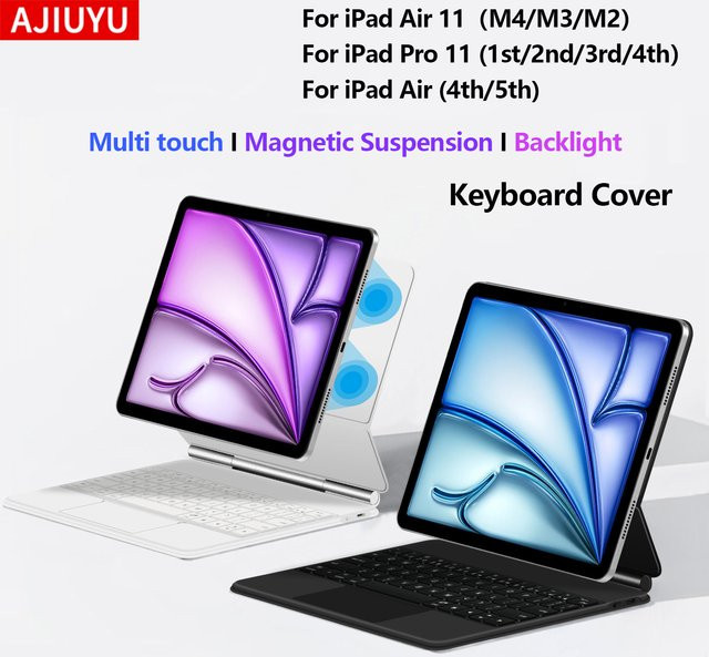 AJIUYU Magische Tastaturhülle mit Hintergrundbeleuchtung und Touchpad für iPad Air 11 Zoll M4 M3 M2 sowie iPad Pro 11 Zoll 2018-2022, Smart Magnetic Cover Case in Schwarz oder Weiß - Bild 1