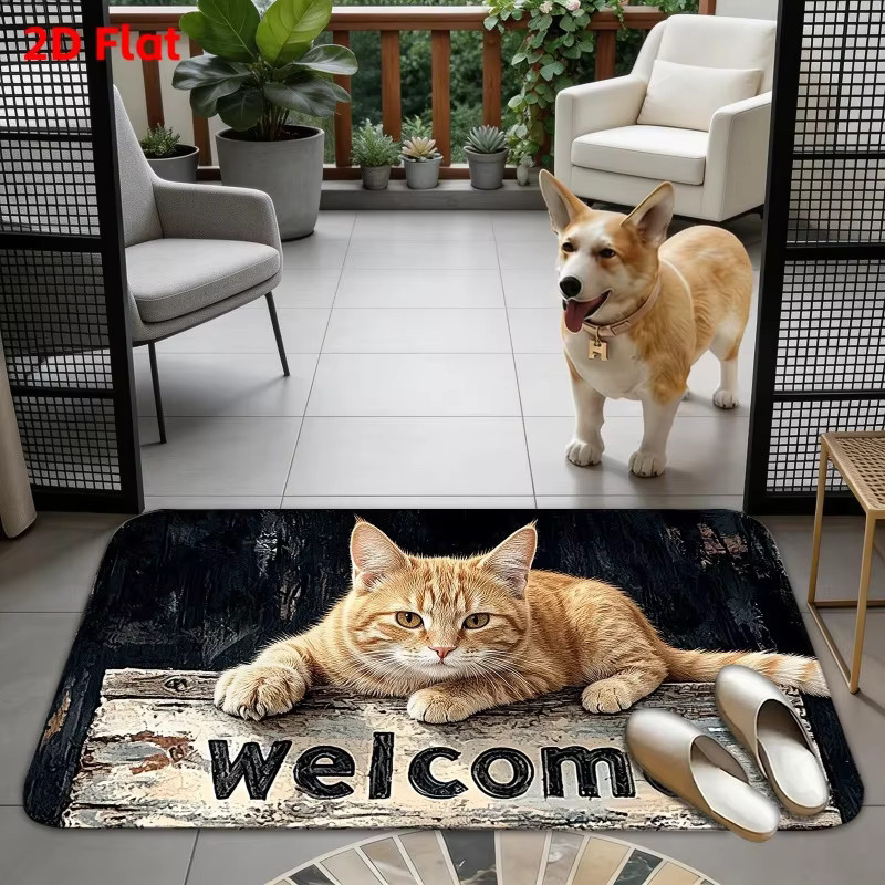 VIKAMA Fußmatte Orange Cat Welcome, rutschfeste Teppichmatte für Flur, Eingangsbereich, Badezimmer und Toilette, B/B/H: 60,0 x 40,0 x 1,0 cm - Bild 3