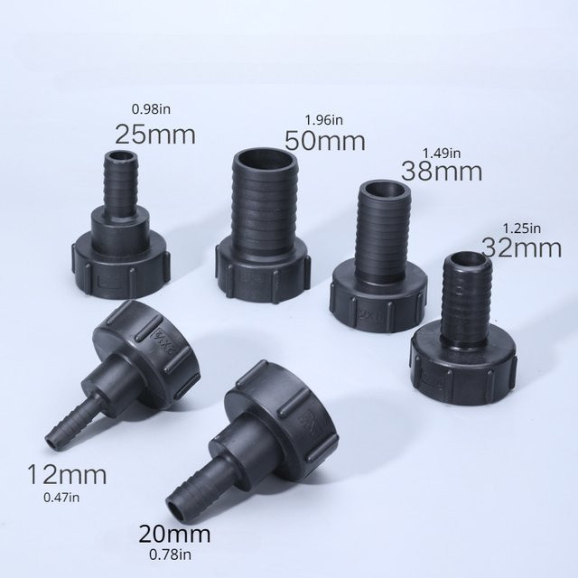 xmshxltd IBC Tank Adapter aus Kunststoff in Schwarz für Wasserhahn-Anschlüsse mit 1/2, 3/4 und 2 Zoll Gewinde - Bild 1