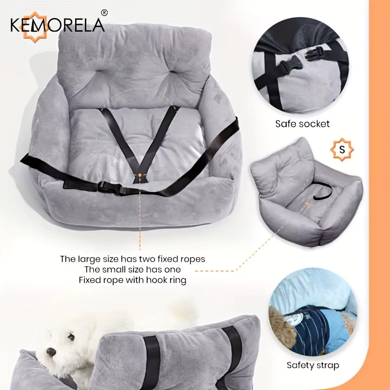 KEMORELA Autositz für Katzen und kleine Hunde, ergonomischer Haustierträger aus Polyester, grau - Bild 5