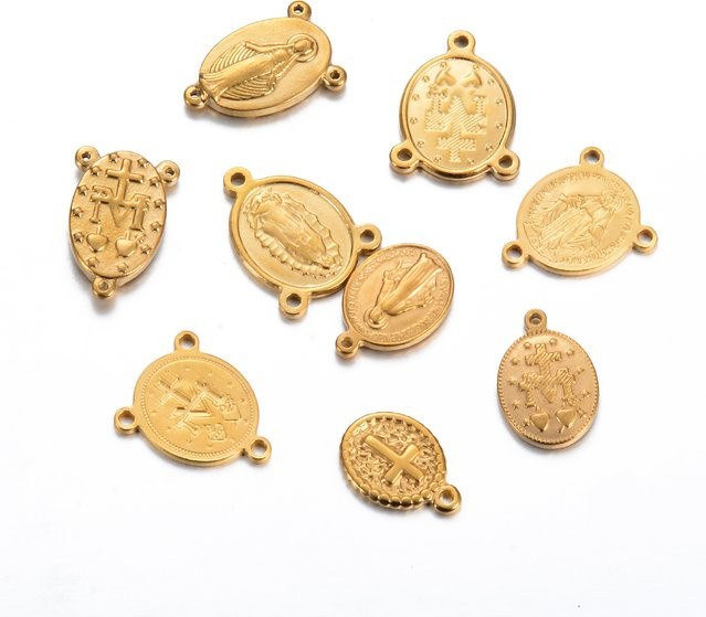 Anhänger Edelstahl, Gold, Jungfrau Maria Jesus Christian Kreuz, Charme, Unisex - Bild 1