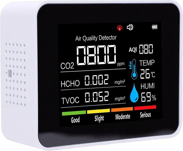 GoolRC 10-in-1 Luftqualitätsmonitor in Weiß mit Farbdisplay zur Messung von CO2, HCHO, TVOC, PM2.5, PM10, Temperatur und Luftfeuchtigkeit - Bild 1